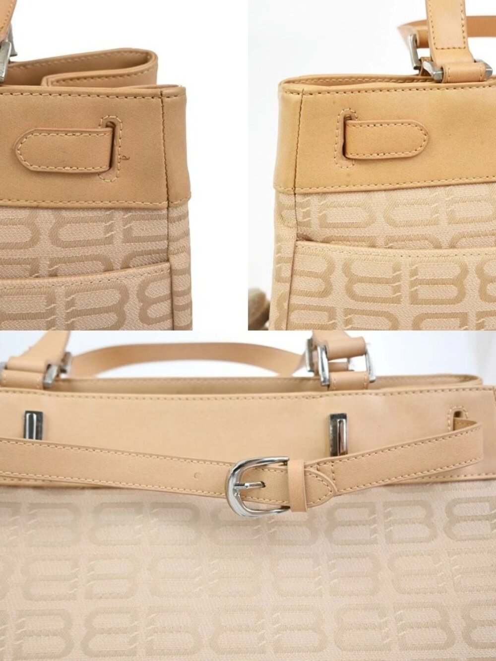 BALENCIAGA Logo BB Pattern Hand Tote Bag Canvas Leather Beige SHW - Picture 11 of 16